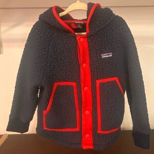 Patagonia Baby Retro Pile Jacket 3T Navy Red Snap Fleece Hoodie ❤️💙